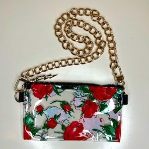 Betsey Johnson Clear Vinyl Rose Purse Fanny Pack Gold Chain